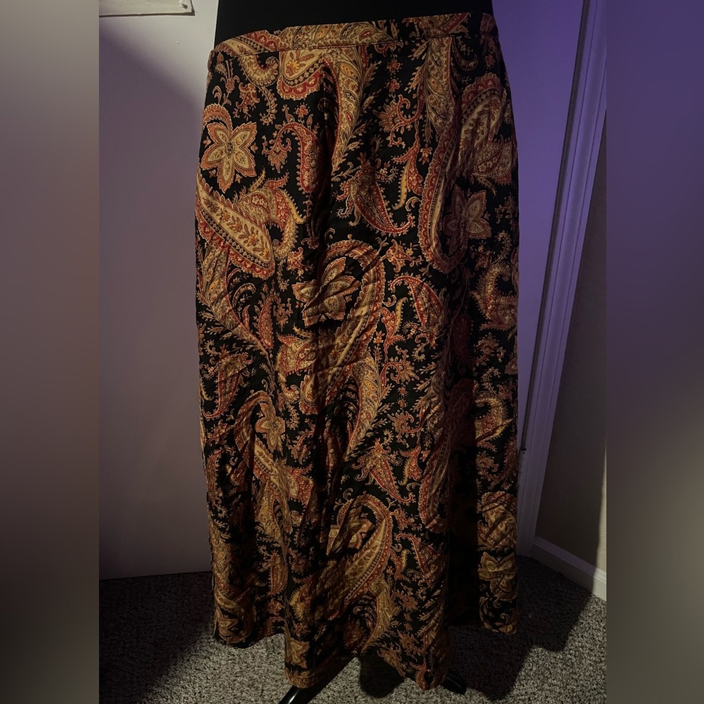 Worthington Black and Gold Paisley Maxi Skirt